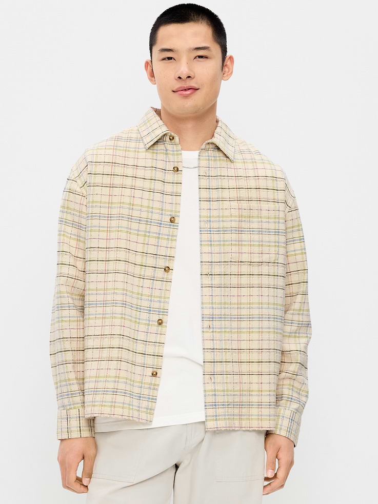 Image number 1 showing, Loose Fit Textured Plaid Pocket Shirt