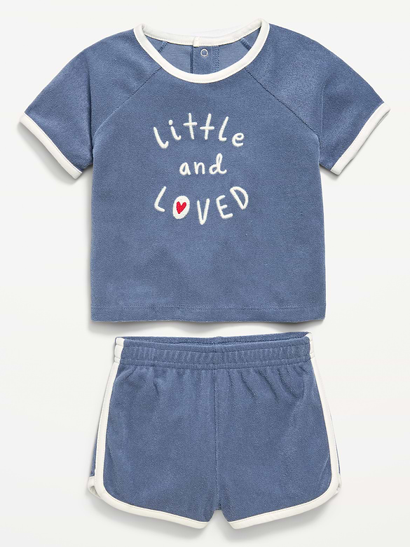 Short-Sleeve Terry Graphic Top and Shorts Set for Baby