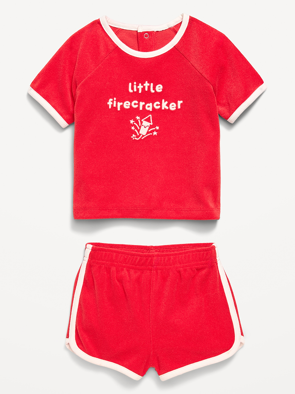 Short-Sleeve Terry Graphic Top and Shorts Set for Baby