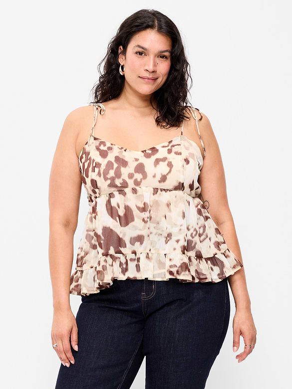Camisole en mousseline semi-diaphane à bretelles nouées