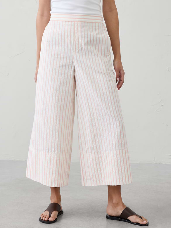 Anyday Wide-Leg High-Rise Seersucker Cropped Pant