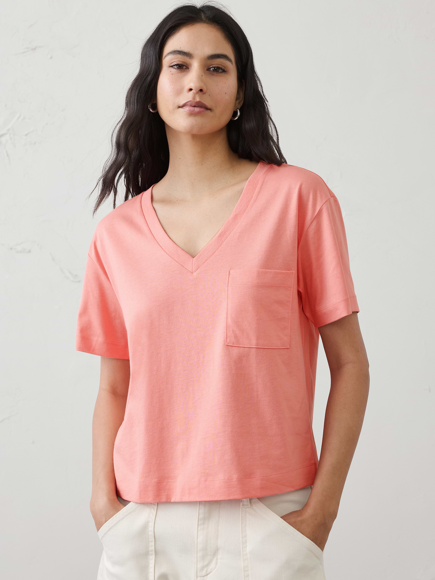 Image number 1 showing, Premium Cotton V-Neck Pocket T-Shirt