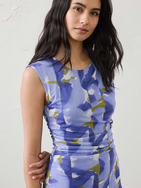 Shirred-Waist Midi Dress