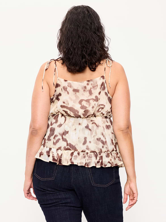 Camisole en mousseline semi-diaphane à bretelles nouées