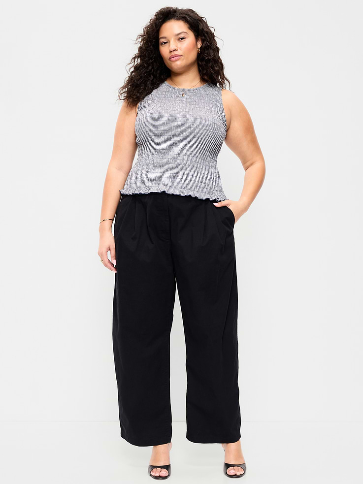 Image number 8 showing, High-Waisted Twill Barrel-Leg Pants