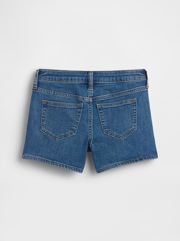 Kids High Rise Embroidered Denim Shorts