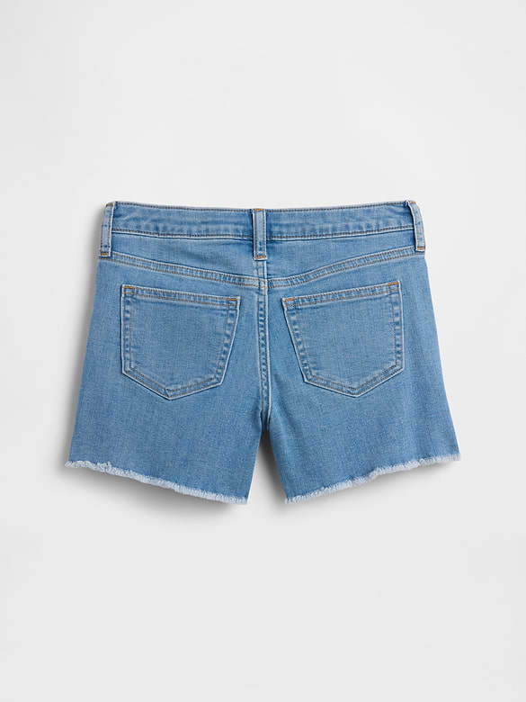Kids High Rise Embroidered Denim Shorts
