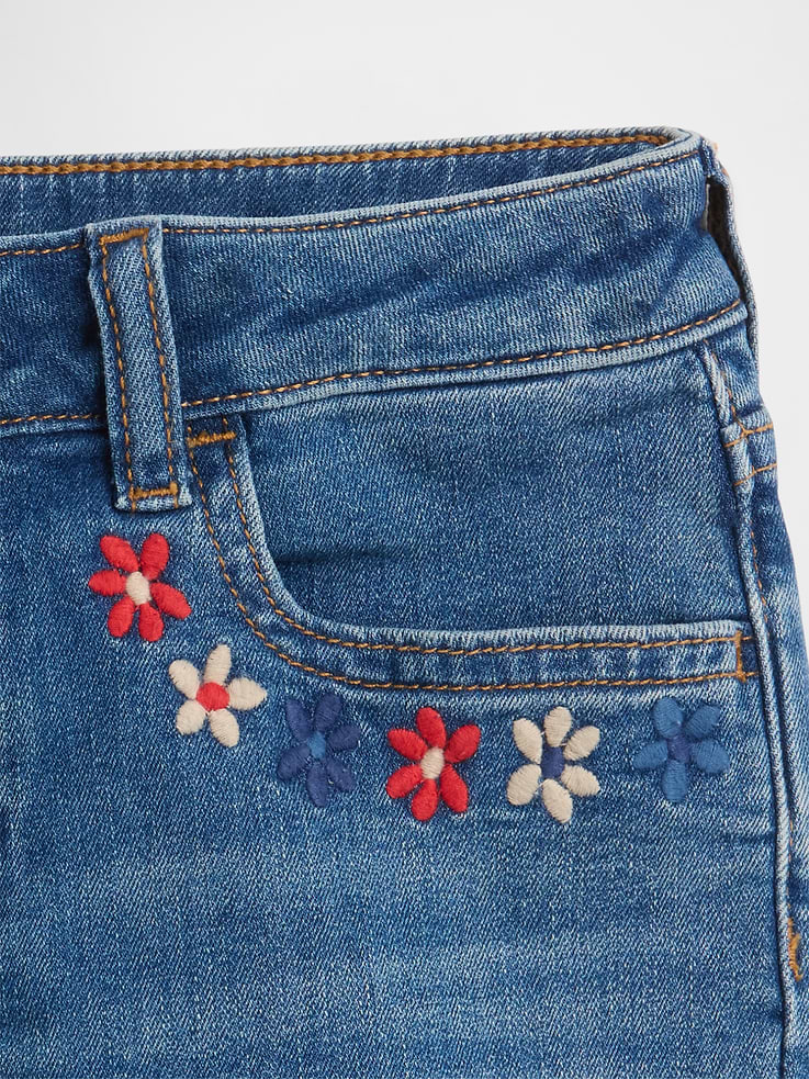 Image 3 of 3, Kids High Rise Embroidered Denim Shorts