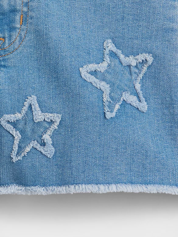 Kids High Rise Embroidered Denim Shorts