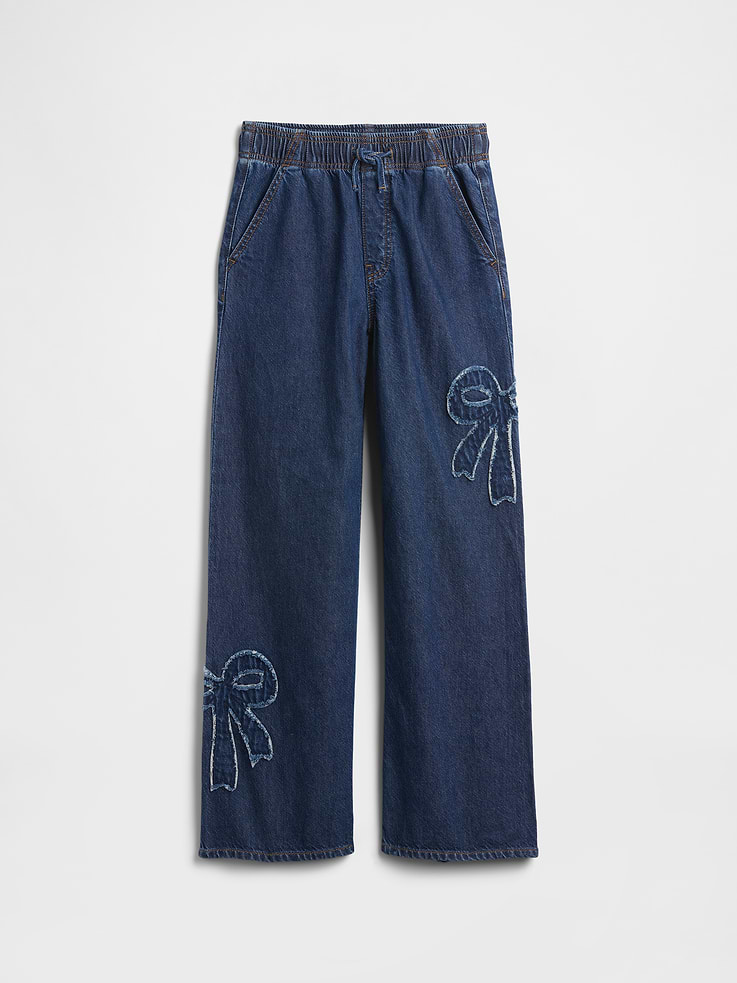 Image number 1 showing, Kids Mid Rise Pull-On Wide-Leg Jeans