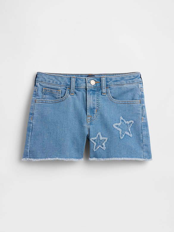 Kids High Rise Embroidered Denim Shorts