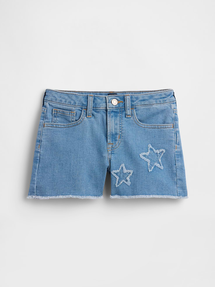 Image number 1 showing, Kids High Rise Embroidered Denim Shorts