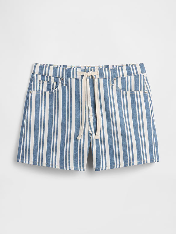 Drawstring Denim Midi Shorts