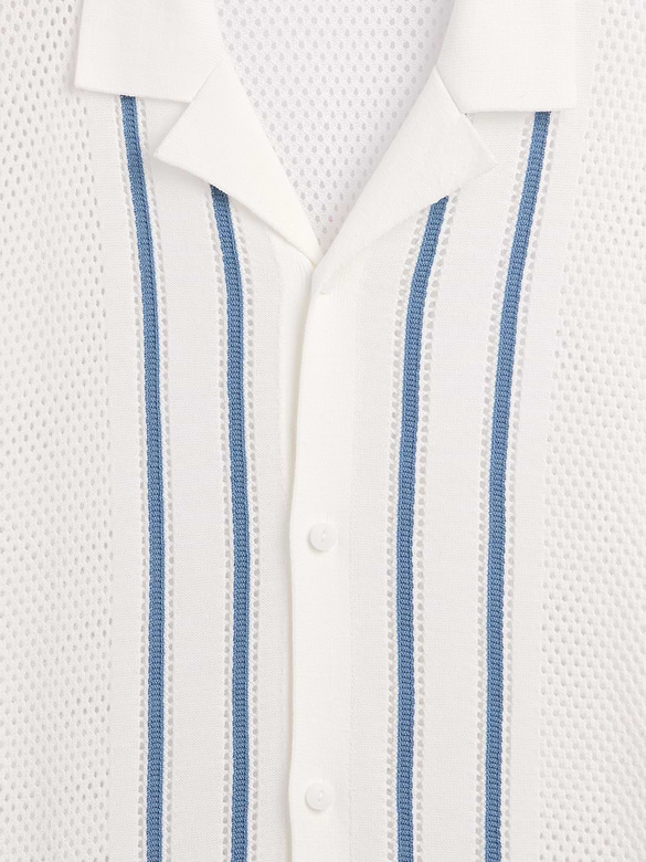 Stripe Camp Collar Sweater Shirt