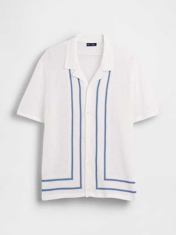 Stripe Camp Collar Sweater Shirt