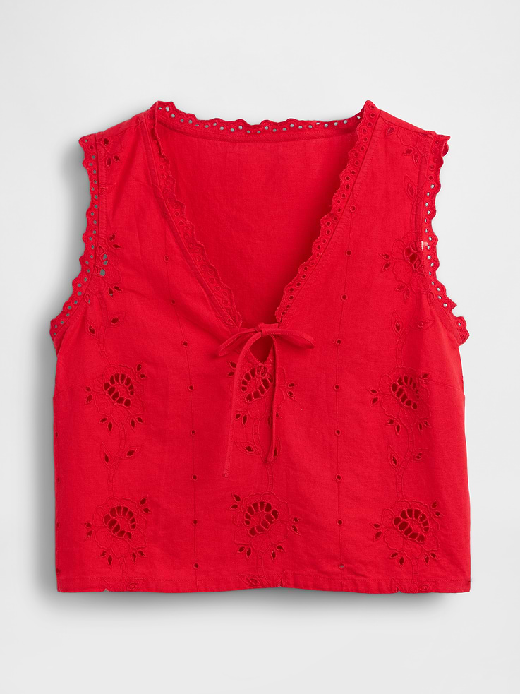 Image number 5 showing, Linen-Blend Embroidered Crop Shell Tank Top