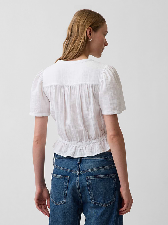 Cotton Gauze Crop Peplum Top