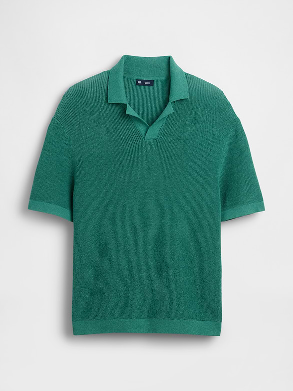 Linen-Blend Camp Polo Sweater Shirt