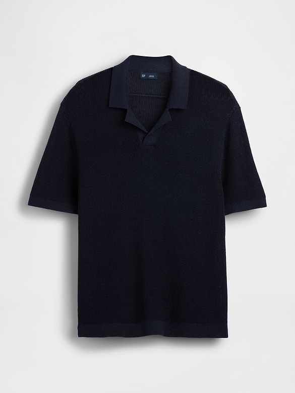 Linen-Blend Camp Polo Sweater Shirt