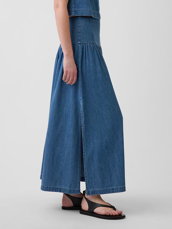 Denim Drop-Waist Maxi Skirt