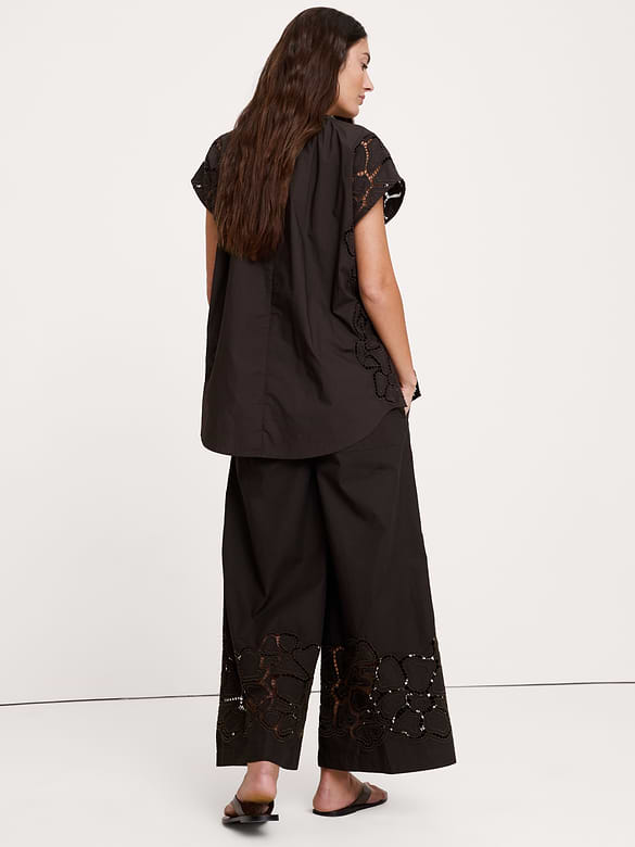The Pull-On Wide-Leg Ankle Pant in Embroidered Poplin