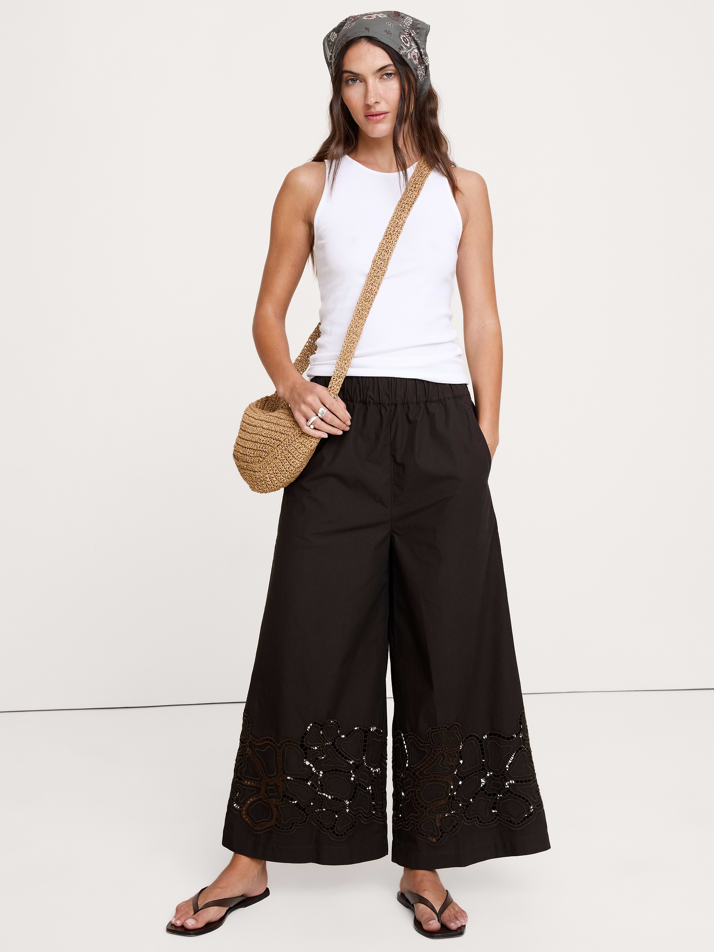 Image number 6 showing, The Pull-On Wide-Leg Ankle Pant in Embroidered Poplin
