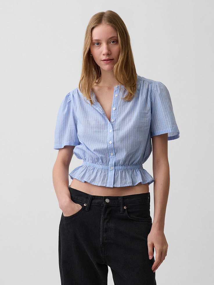 Image number 1 showing, Button-Front Crop Peplum Top