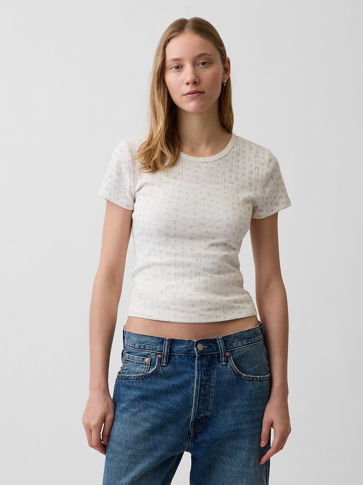 Image number 1 showing, Pointelle Crewneck T-Shirt