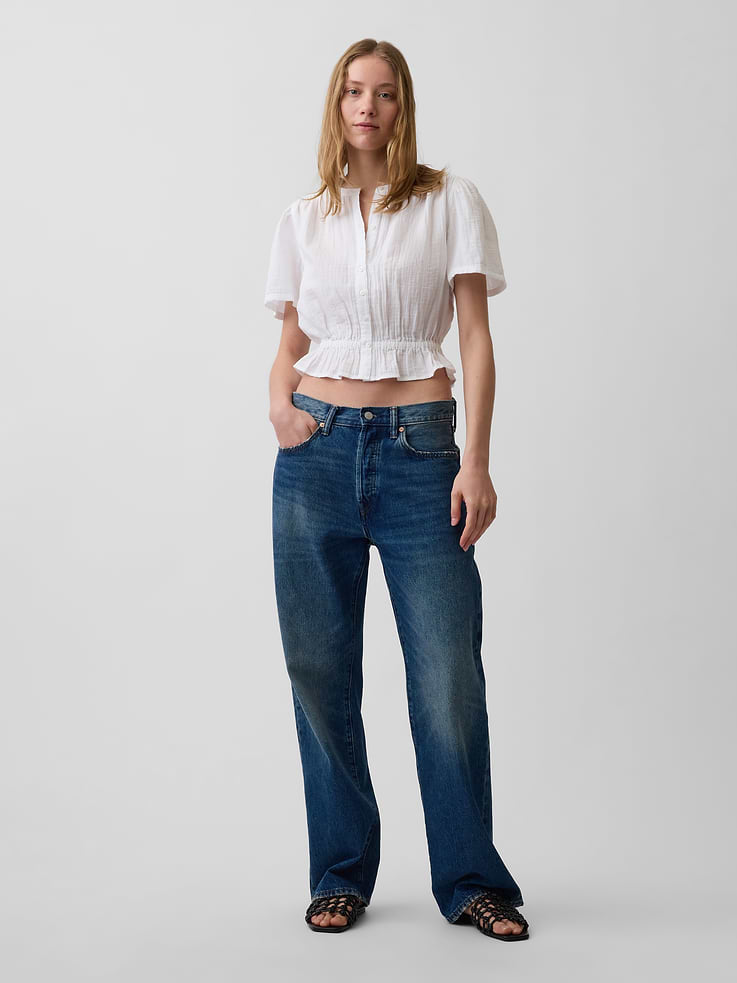 Image number 2 showing, Cotton Gauze Crop Peplum Top