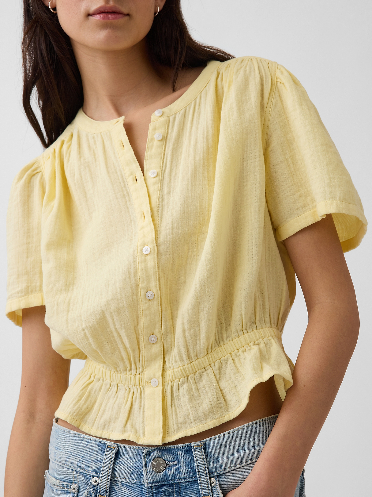 Cotton Gauze Crop Peplum Top | Gap