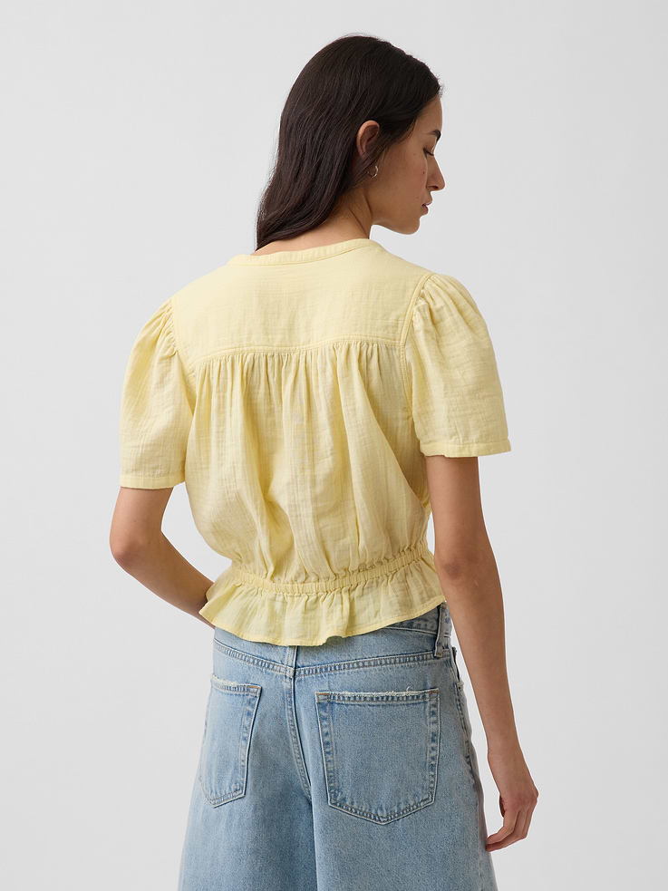 Image number 3 showing, Cotton Gauze Crop Peplum Top