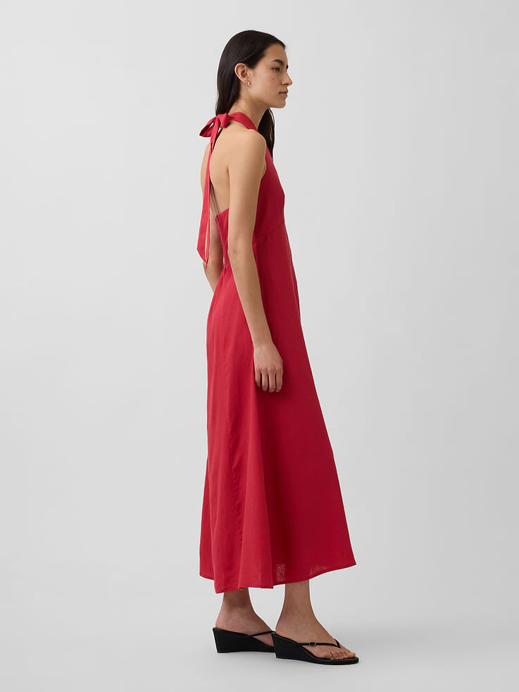 Image number 3 showing, Linen-Blend Halter Maxi Dress