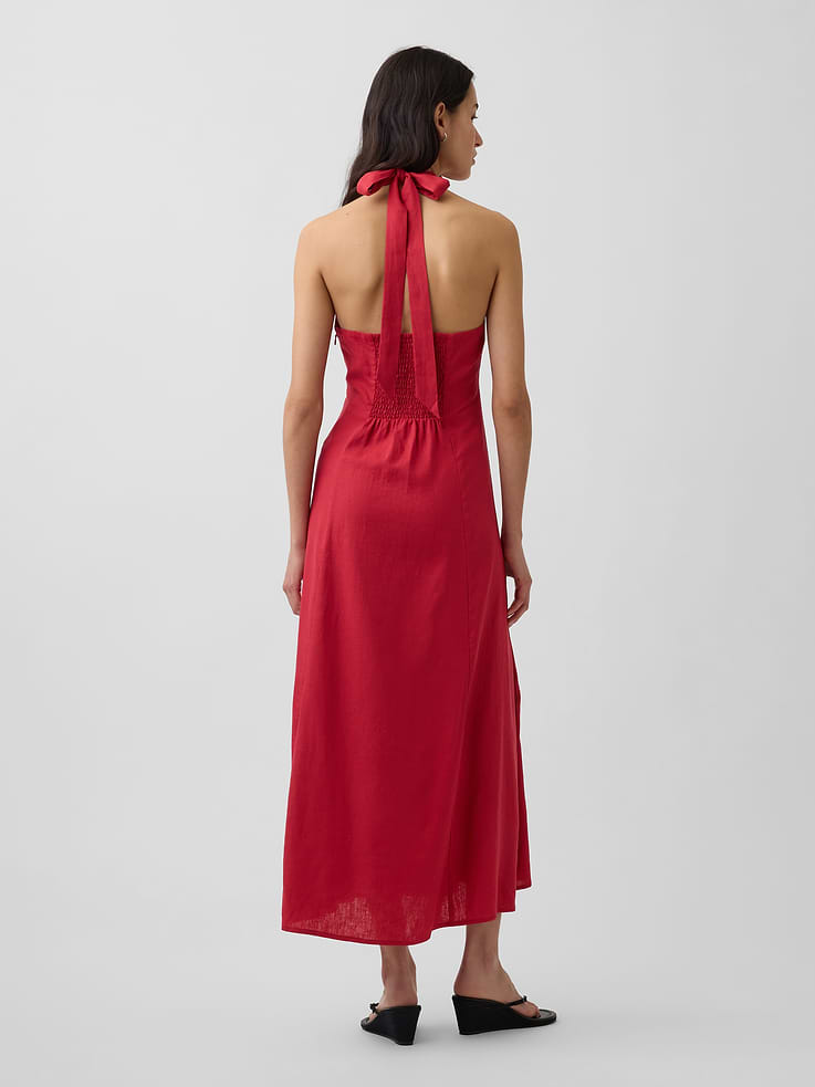 Image number 2 showing, Linen-Blend Halter Maxi Dress