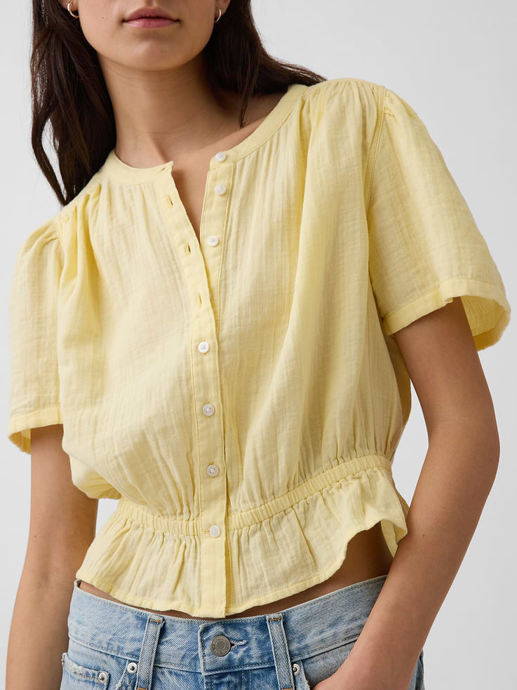Image number 4 showing, Cotton Gauze Crop Peplum Top