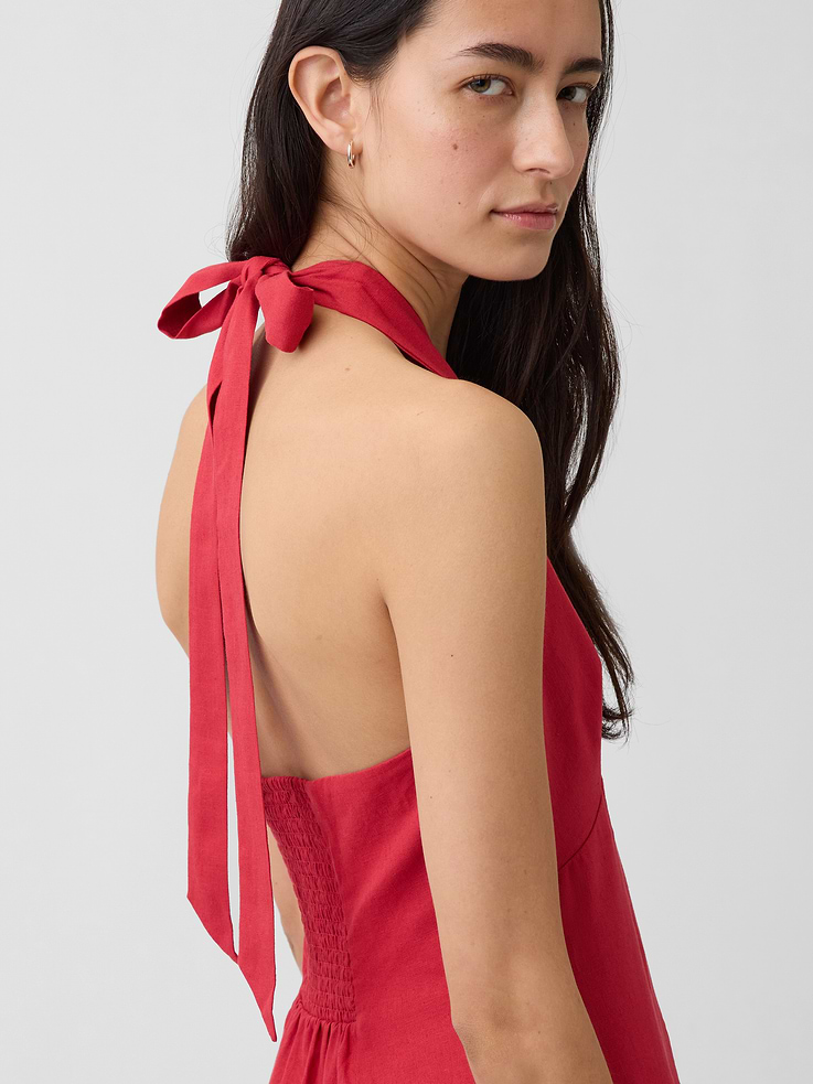 Image number 4 showing, Linen-Blend Halter Maxi Dress