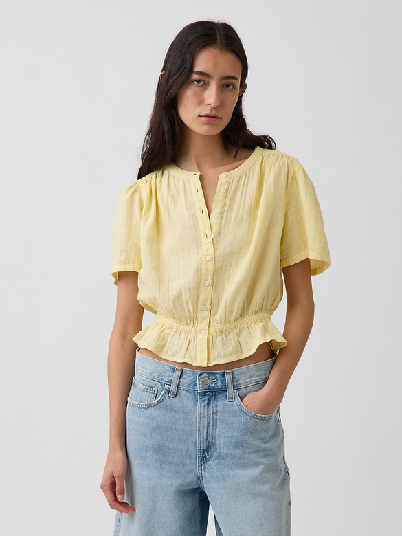Cotton Gauze Crop Peplum Top