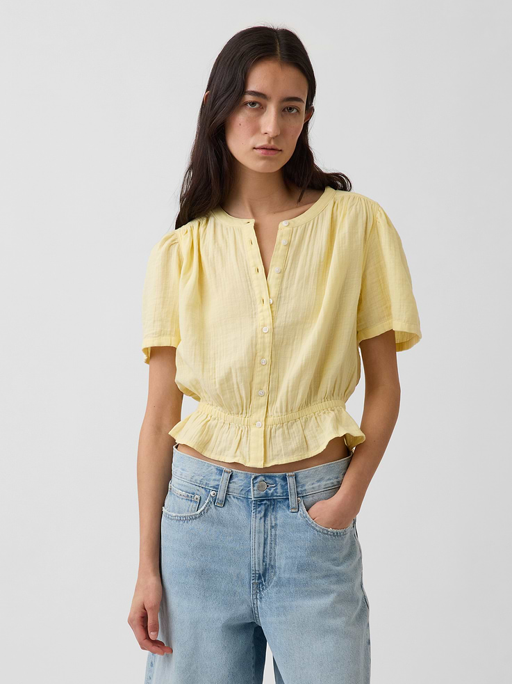 Image number 1 showing, Cotton Gauze Crop Peplum Top