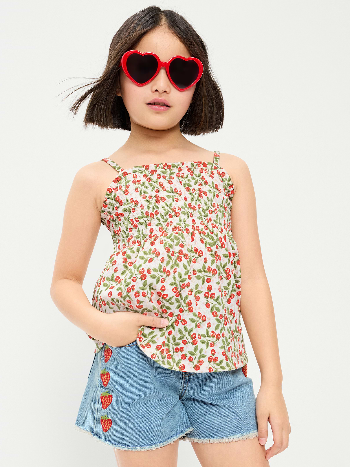 Image number 1 showing, Printed Sleeveless Textured Smocked Top for Girls