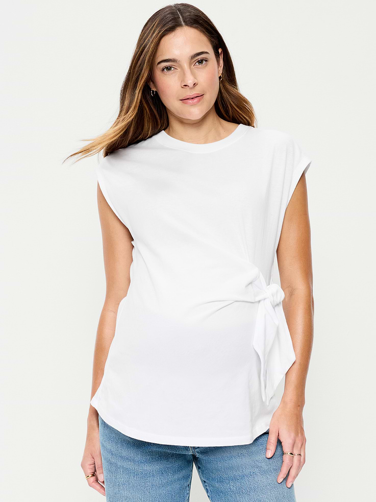 Image number 1 showing, Maternity Short-Sleeve Side-Tie Top
