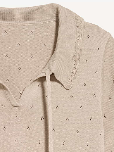 Image number 5 showing, Tie-Front Seaside Cotton Pointelle Cropped Polo