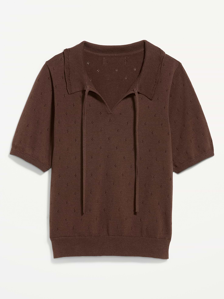 Image number 4 showing, Tie-Front Seaside Cotton Pointelle Cropped Polo