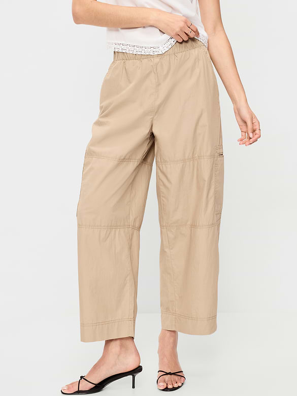 Mid-Rise Cropped Barrel-Leg Utility Pants