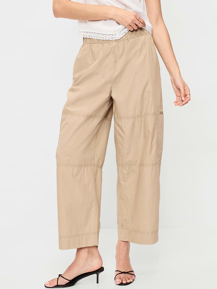 Image number 2 showing, Mid-Rise Cropped Barrel-Leg Utility Pants