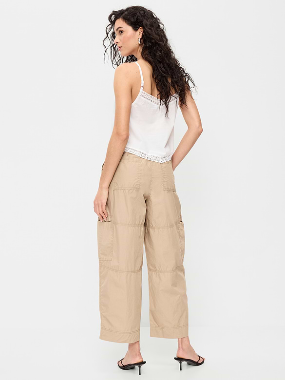 Mid-Rise Cropped Barrel-Leg Utility Pants