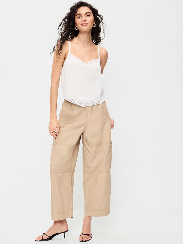 Mid-Rise Cropped Barrel-Leg Utility Pants