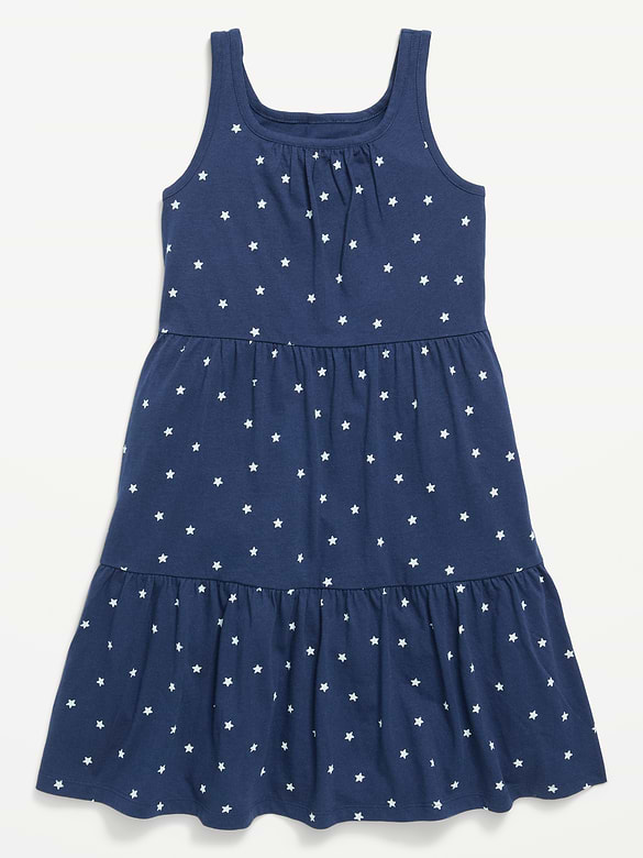 Printed Sleeveless Fit and Flare Tiered Dress for Girls