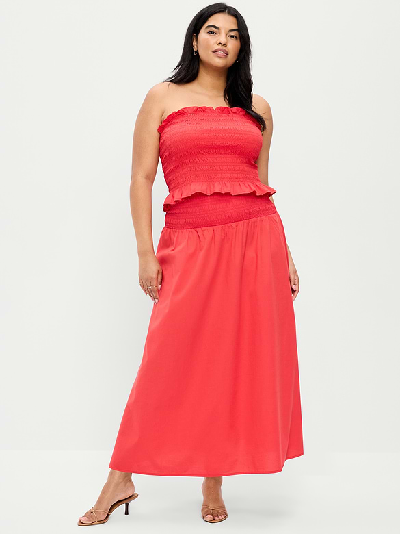 Twill Smocked-Waist Maxi Skirt