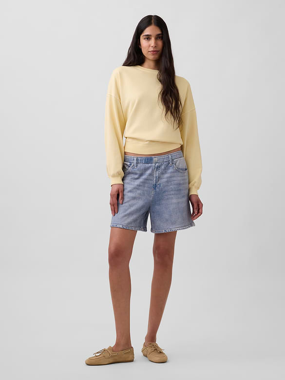 5" Mid Rise Printed Knit Denim Easy Shorts