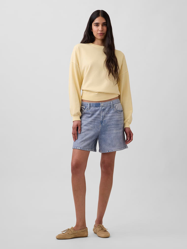 Image number 1 showing, 5" Mid Rise Printed Knit Denim Easy Shorts