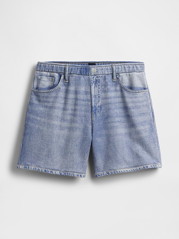5" Mid Rise Printed Knit Denim Easy Shorts